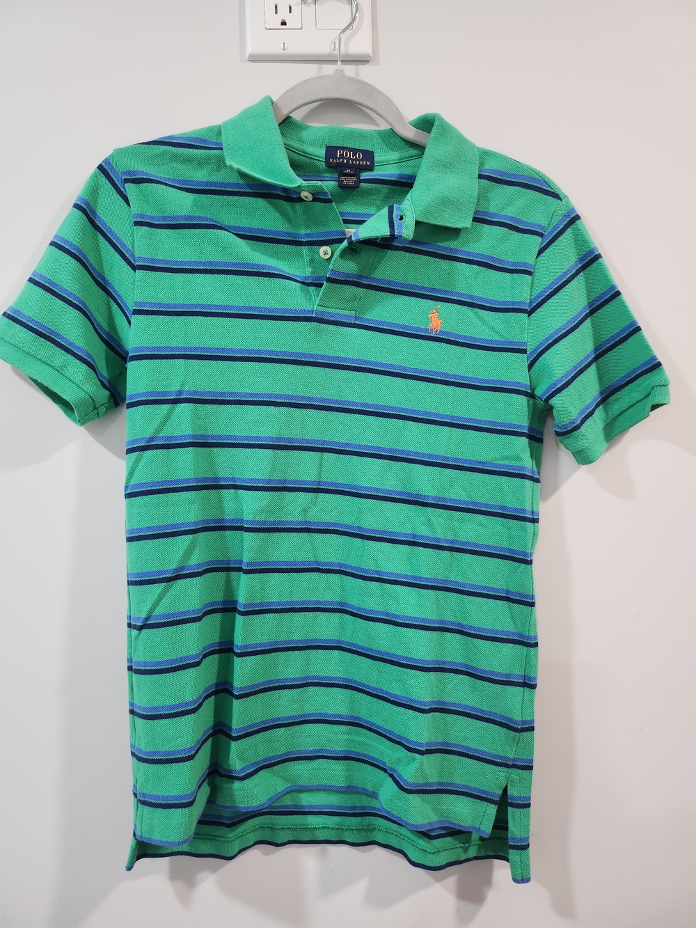 Polo by Ralph Lauren Green Polo with Navy Stripes and Orange Pony